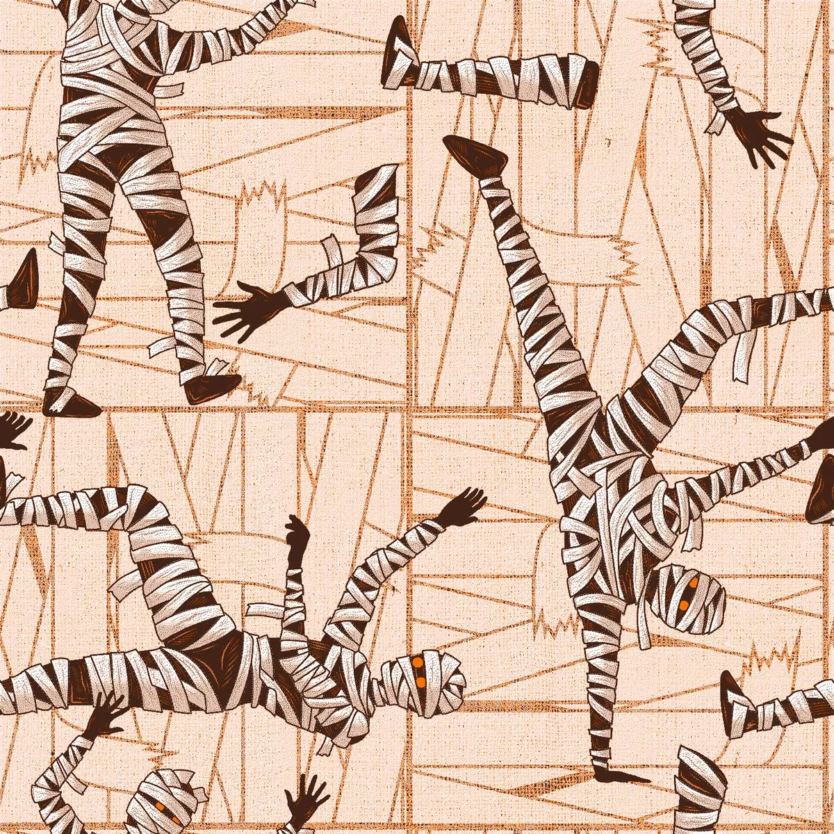 kate-ward-thacker-halloween-mummy-on-orange-fabric Kate Ward Thacker Halloween Mummy on Orange Fabric