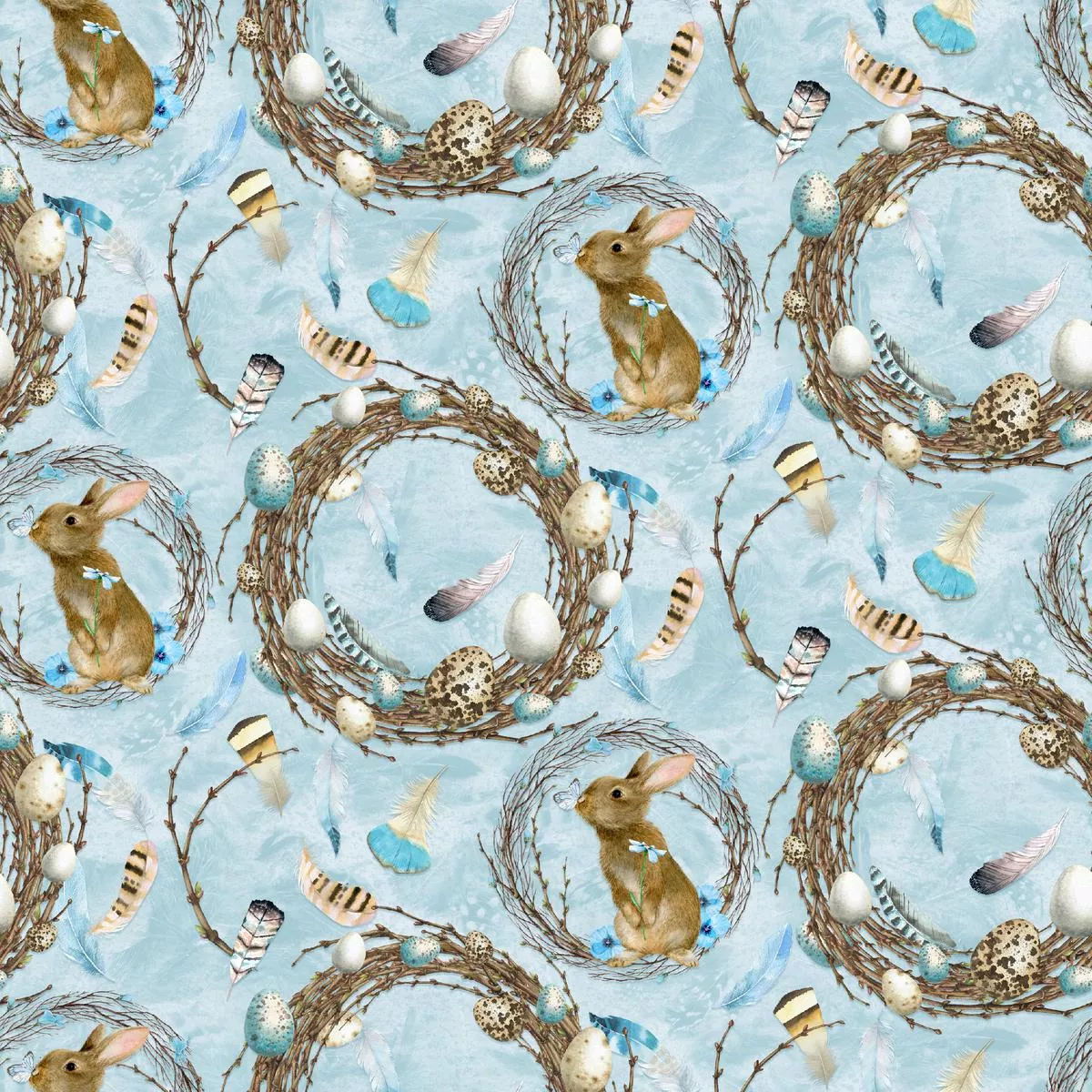 Kate Ward Thacker – Spring Whispers – Bunny Nest Blue Fabric