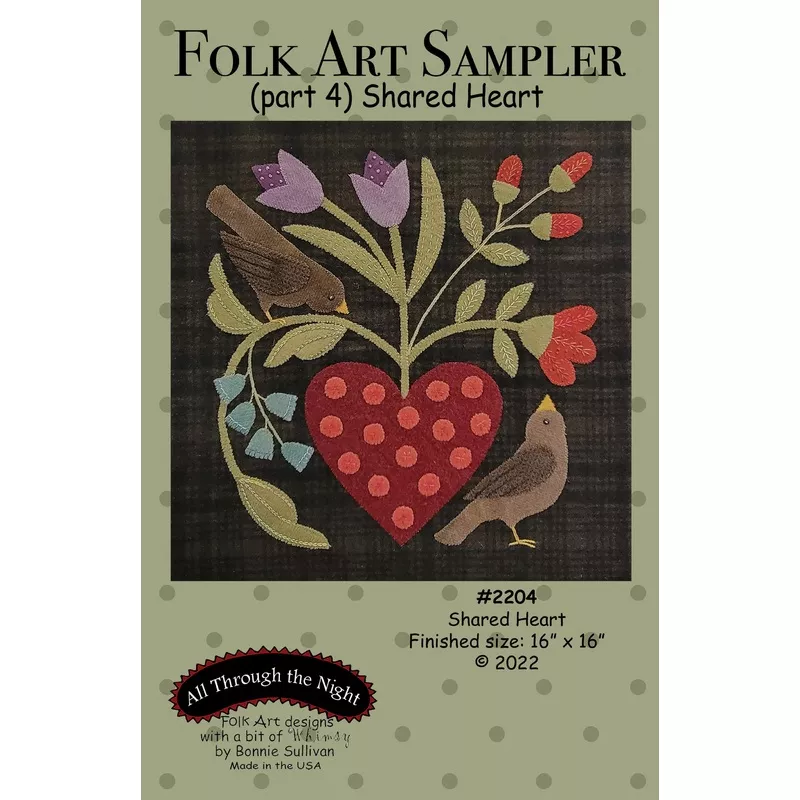 kb2204-folk-art-sampler-shared-heart-black #KB2204 Folk Art Sampler Shared Heart Black