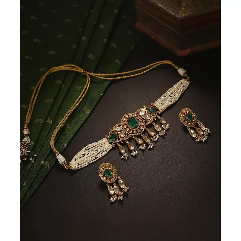 Khawla Handcrafted Choker Set With Pearl Strings