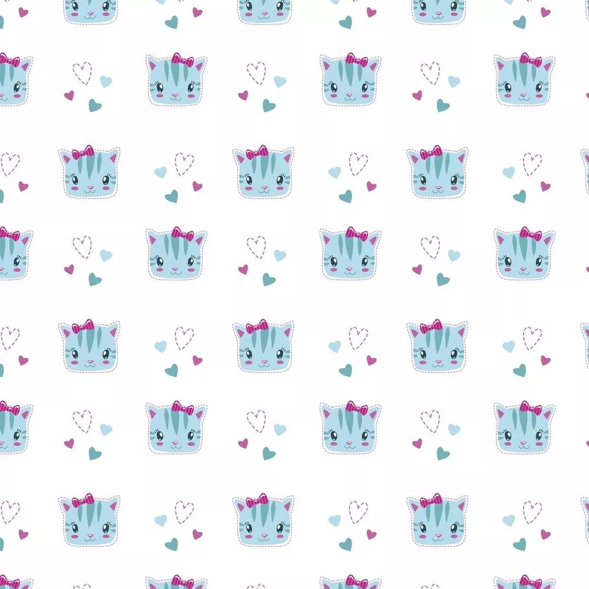 kid-s-playtime-cute-kitty-face-fabric-blue Kid’s Playtime, Cute Kitty Face Fabric – Blue