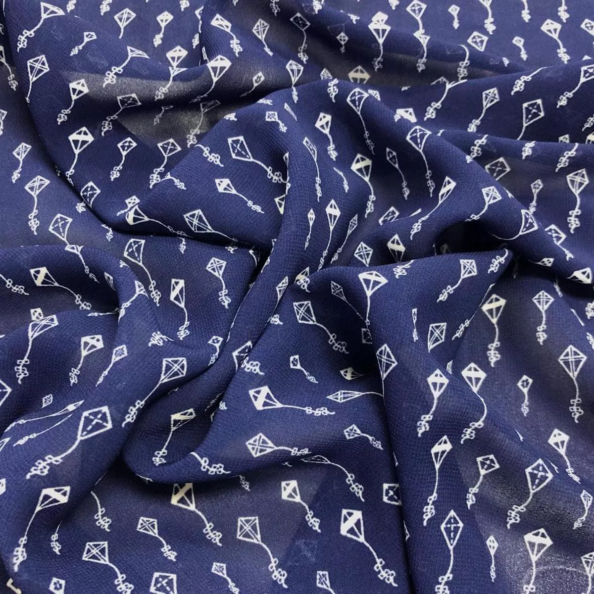 Kites on Navy Chiffon Fabric – 3m Pre-cut