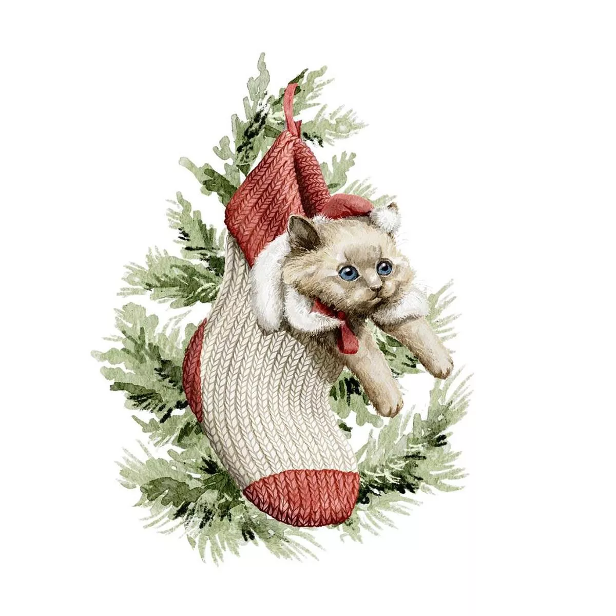 kitten-in-stocking-hanging-on-tree-branches-fabric-panel Kitten In Stocking Hanging On Tree Branches Fabric Panel
