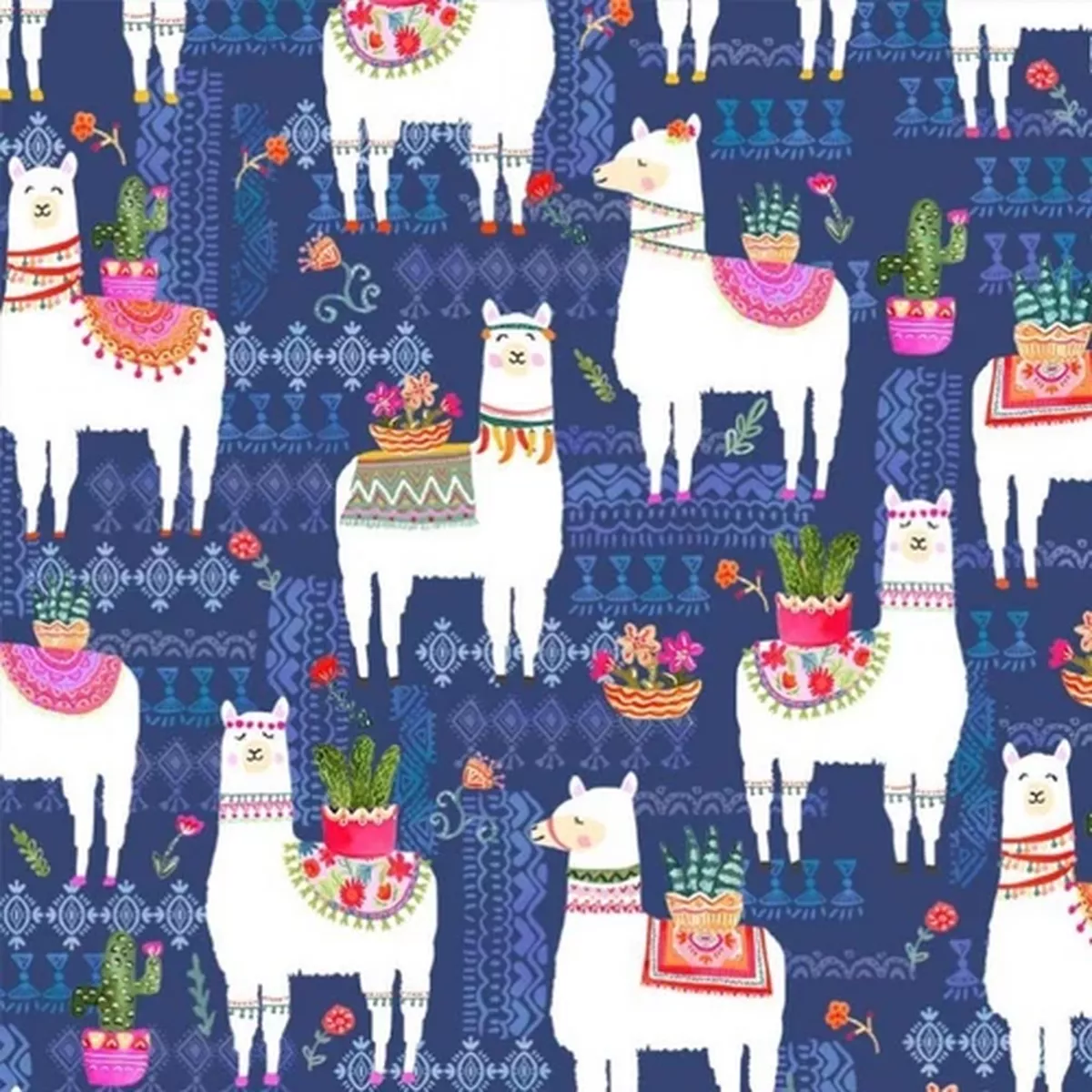 La Llama Navy Cotton Fabric