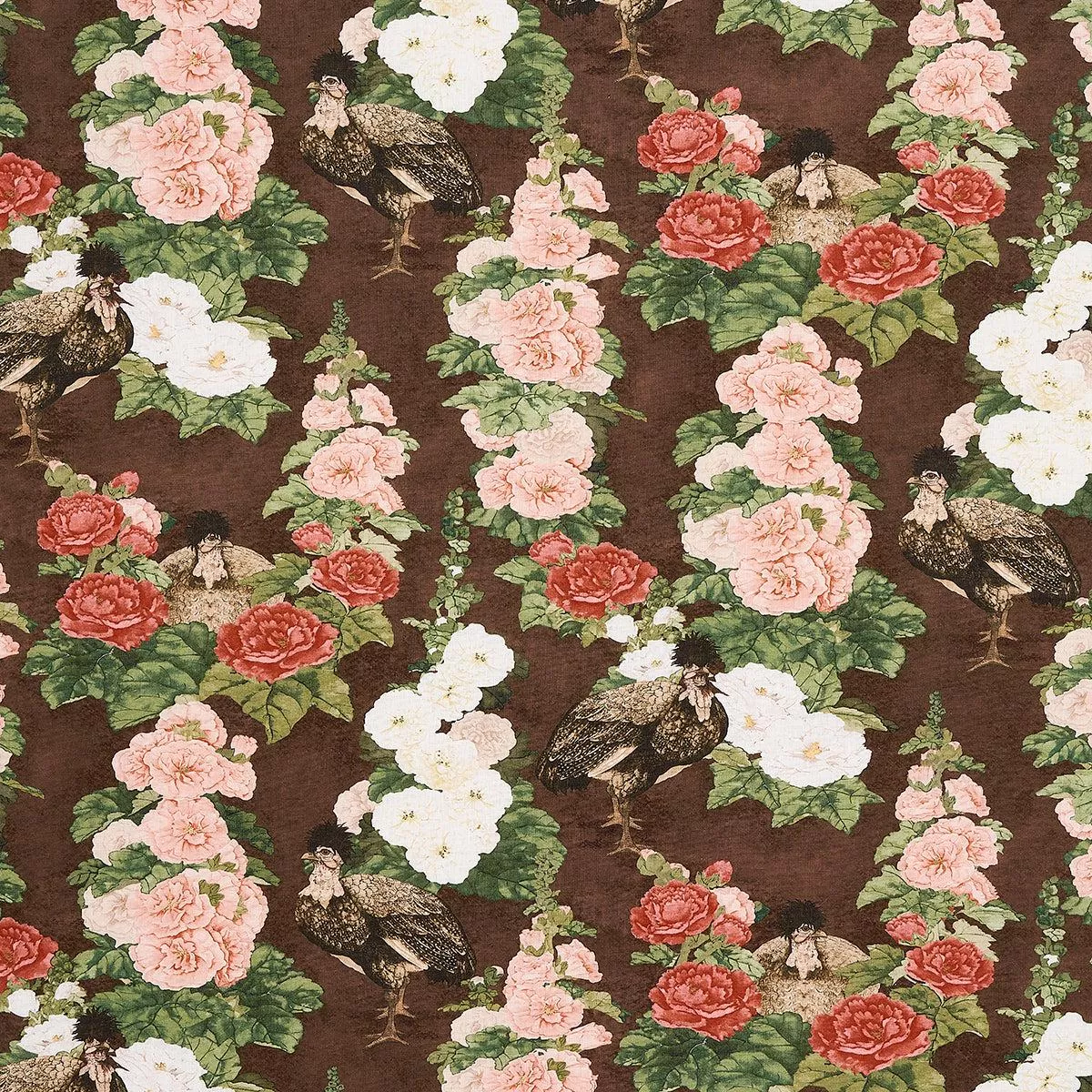 Lady Hollyhock Brown Fabric