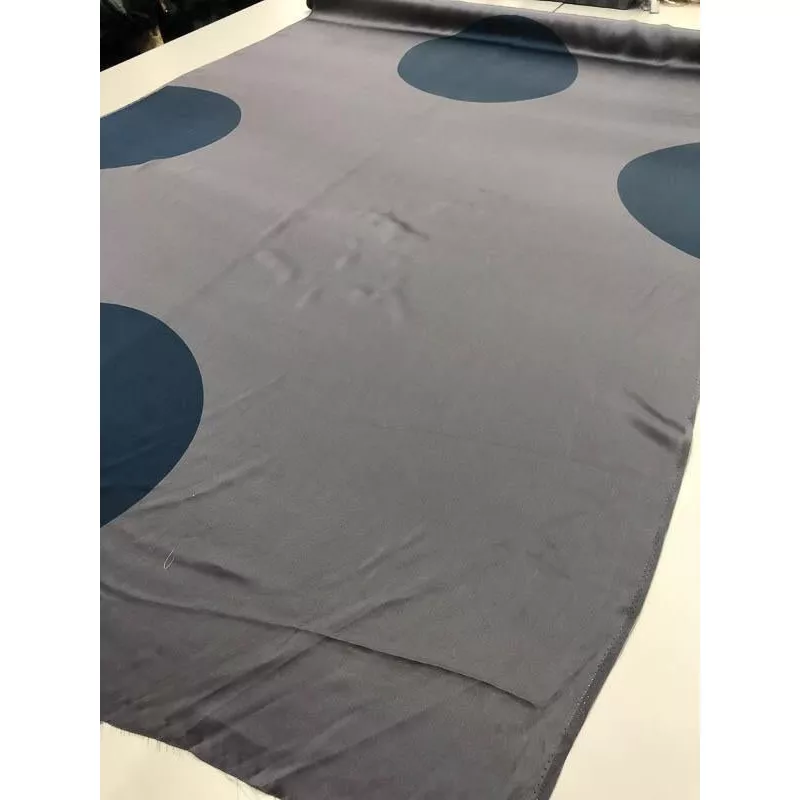 Large-Scale Polka Dots Silk Charmeuse – Grey And Blue