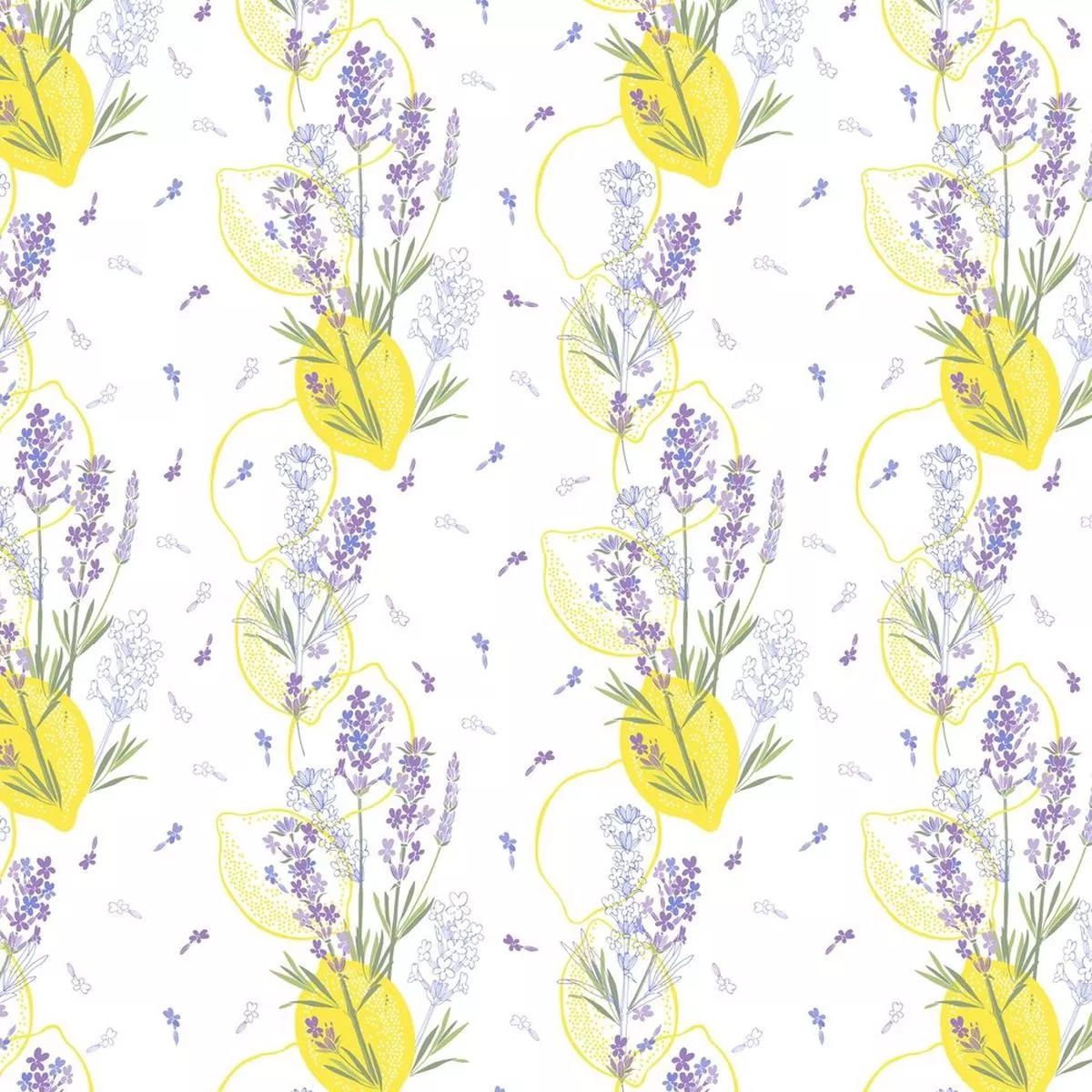 lemon-lavender-bouquet-striped-fabric Lemon Lavender Bouquet Striped Fabric