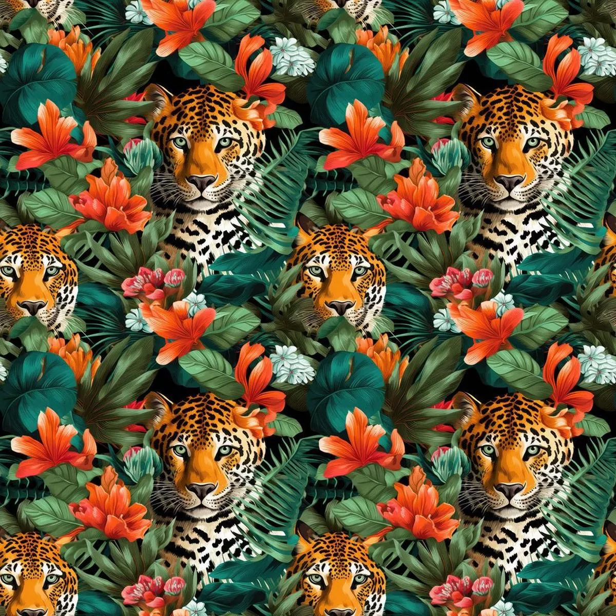 Leopard In The Jungle Fabric