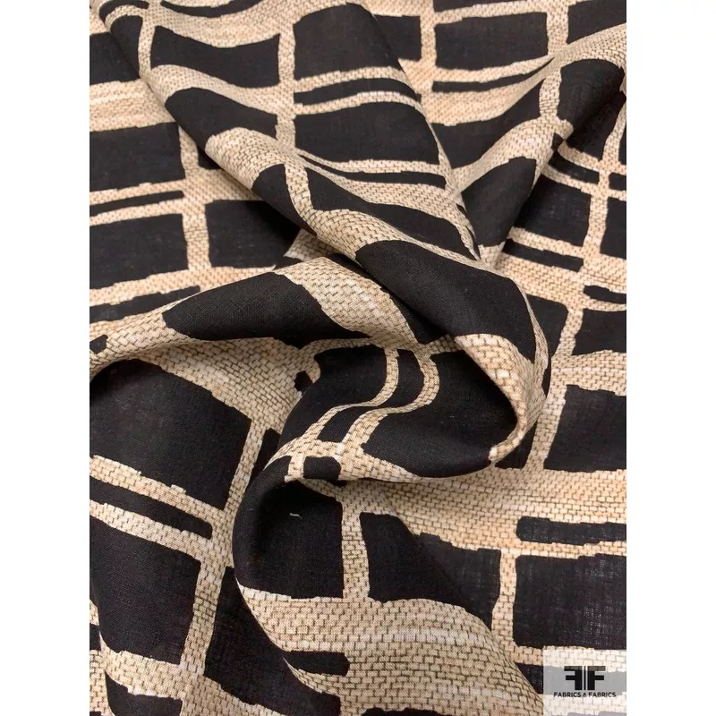 Lightweight Geometric Printed Linen – Black / Beige