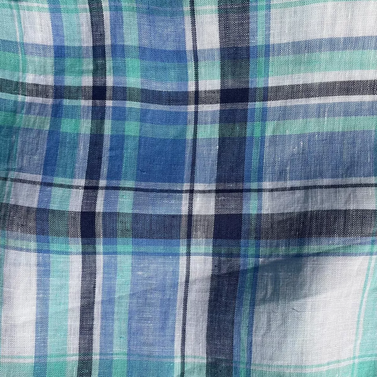 Linen Blue Navy Big Check Fabric (4106)