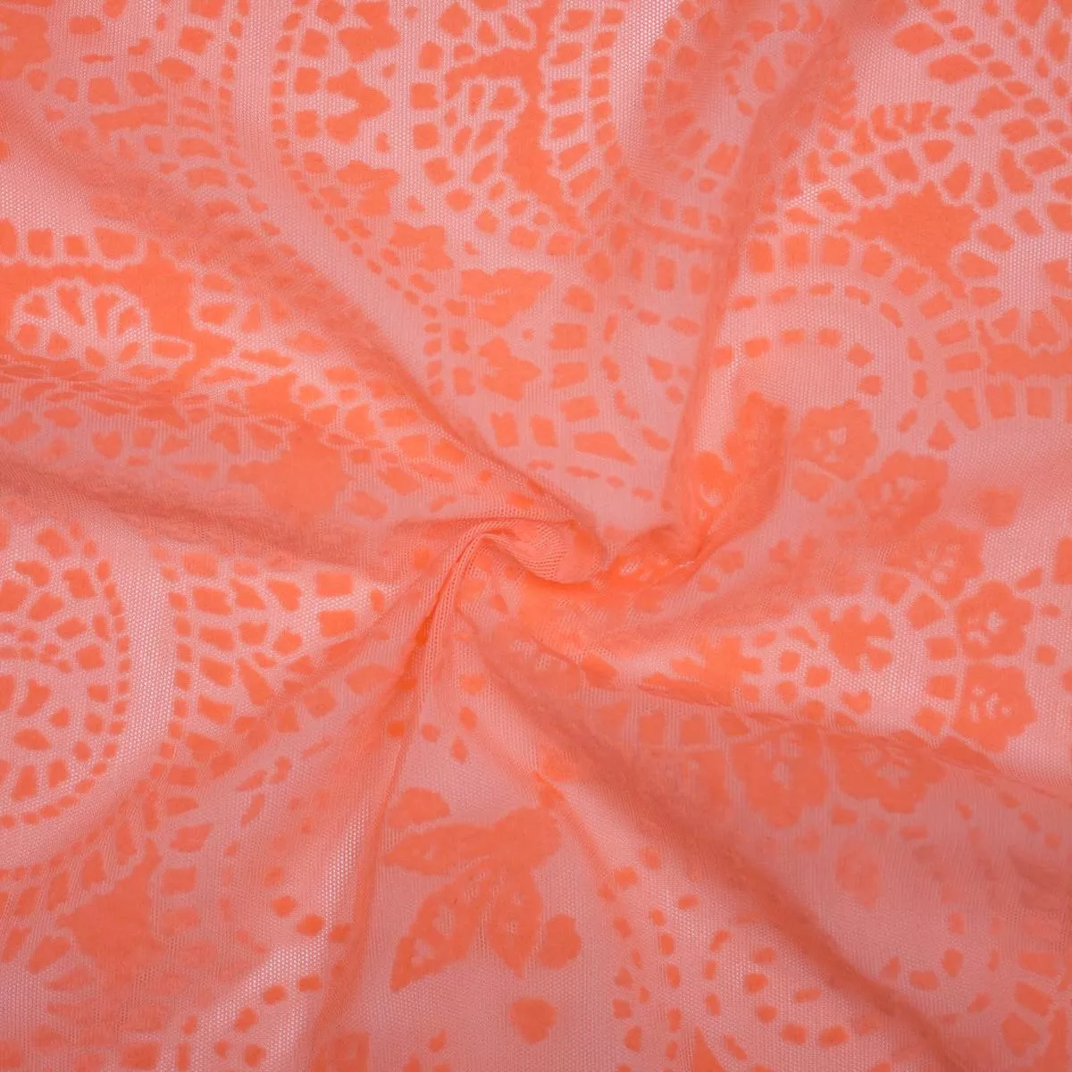 lithany-orange-floral-polyamide-stretch-mesh-fabric Lithany Orange Floral Polyamide Stretch Mesh Fabric