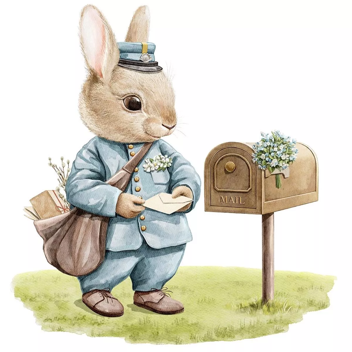 little-critters-easter-rabbit-family-mailman-fabric-panel Little Critters Easter Rabbit Family Mailman Fabric Panel