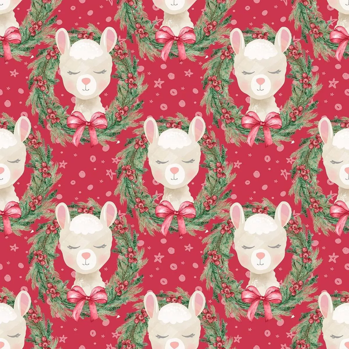 llama-wreaths-fabric-red Llama Wreaths Fabric – Red