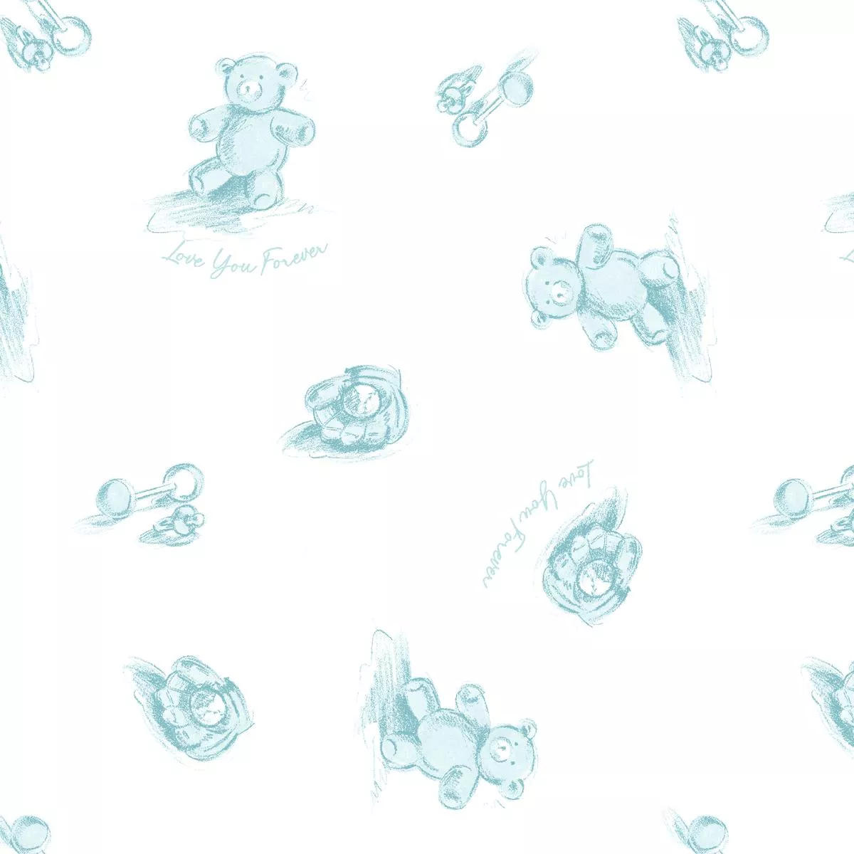 Love You Forever Bears on White Fabric