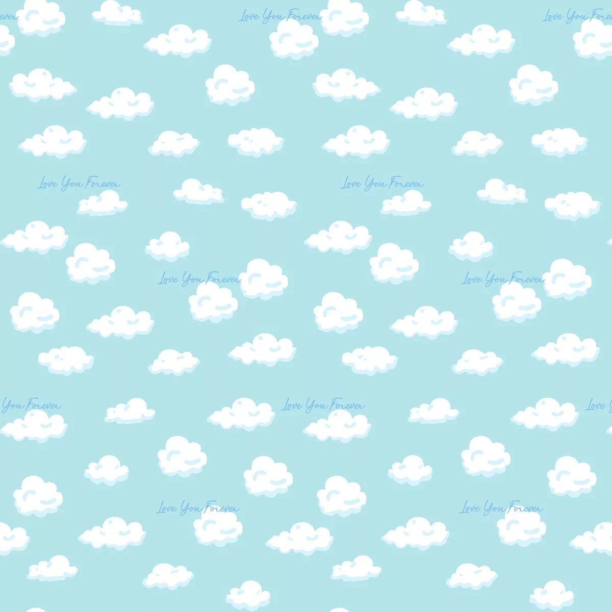 Love You Forever Clouds on Blue Fabric