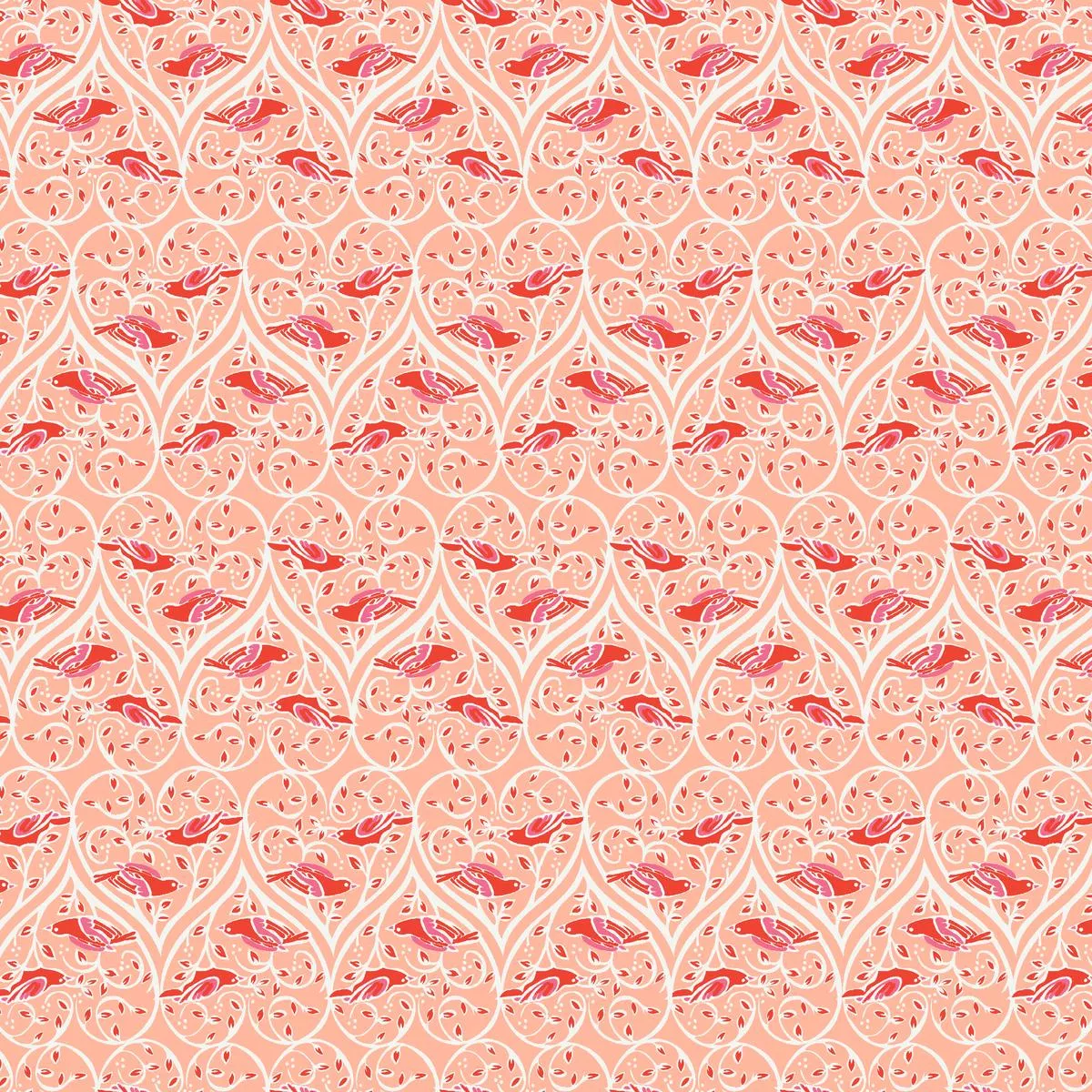 lovebirds-on-coral-sun-fabric Lovebirds on Coral Sun Fabric