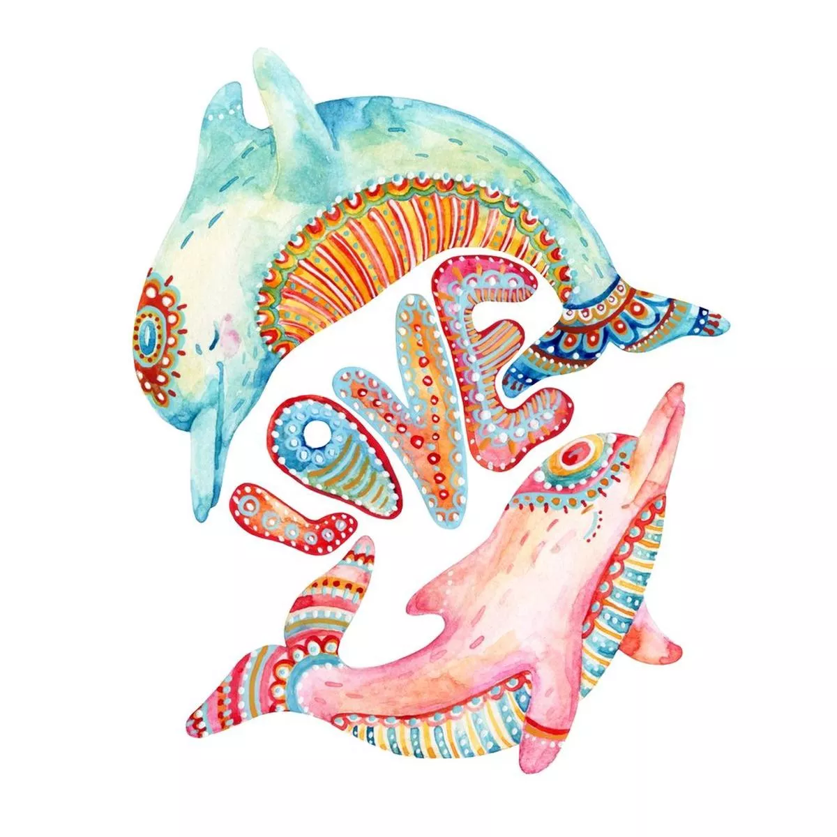 Lovely Pair Of Abstract Dolphins Fabric Panel
