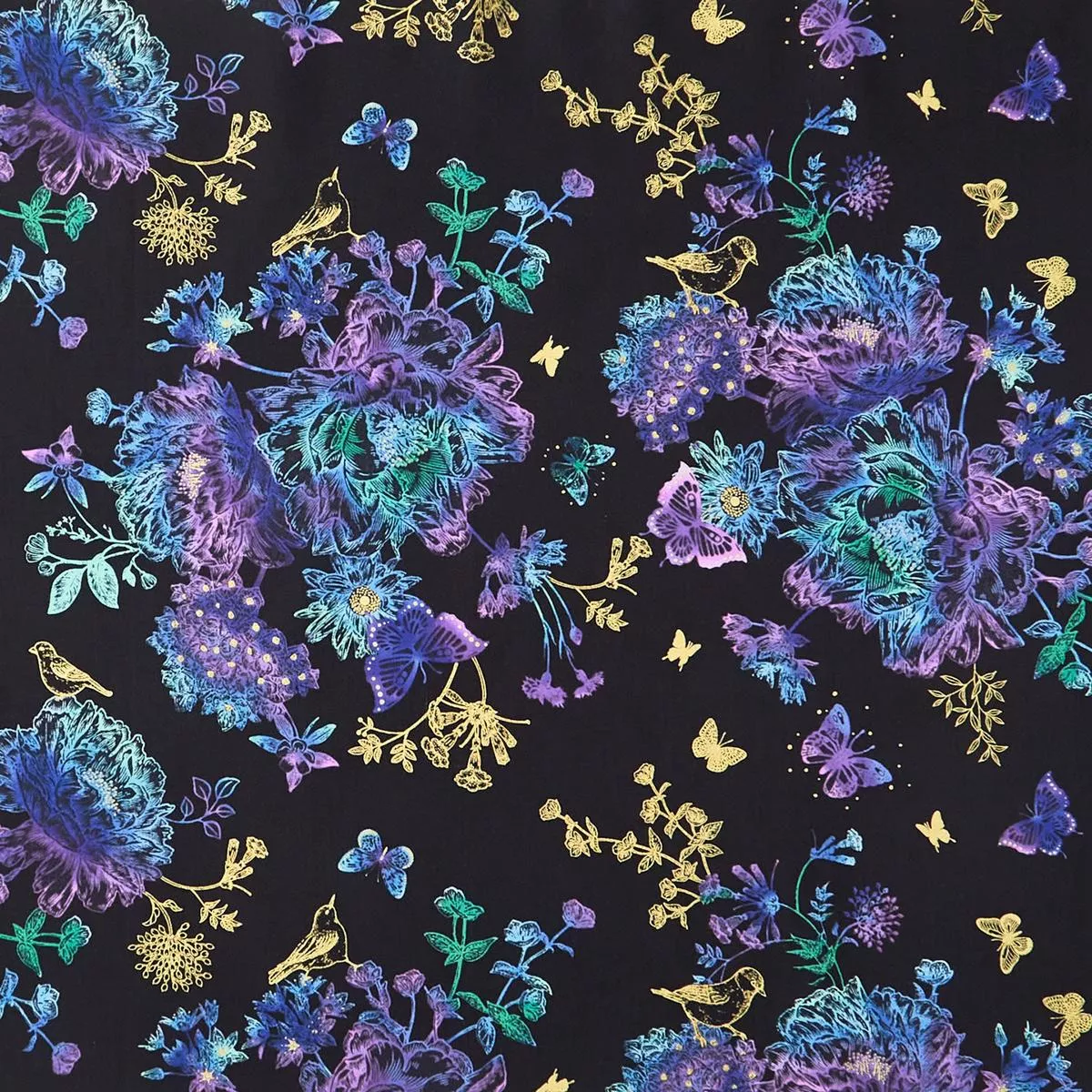 luminous-floral-bird-etching-black-metallic-yardage Luminous – Floral Bird Etching Black Metallic Yardage