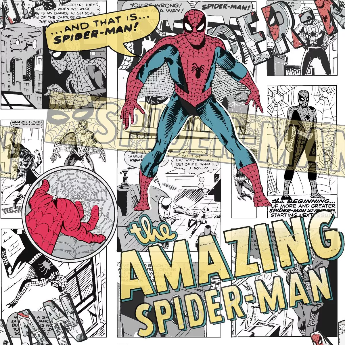 Marvel Amazing Spider-Man Comic Collage Fabric