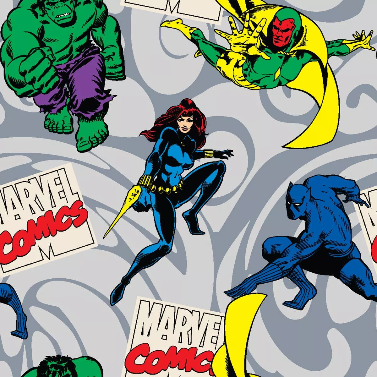 marvel-avenger-hero-swirl-fabric Marvel Avenger Hero Swirl Fabric