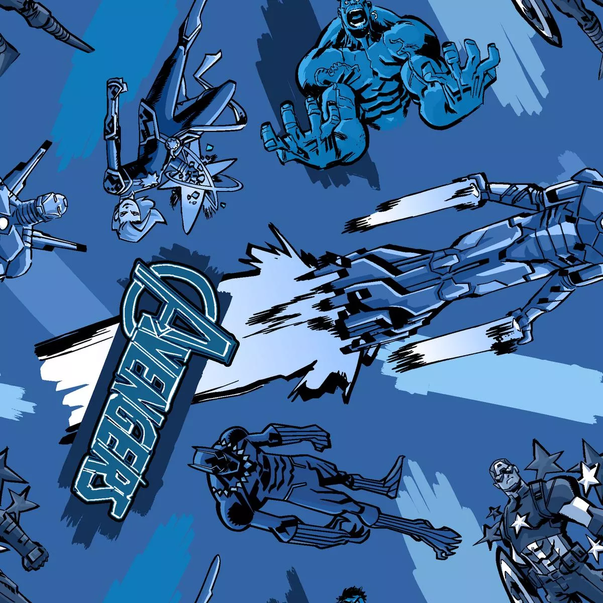 Marvel Avengers Comic Hero Blue Action Packed Fabric