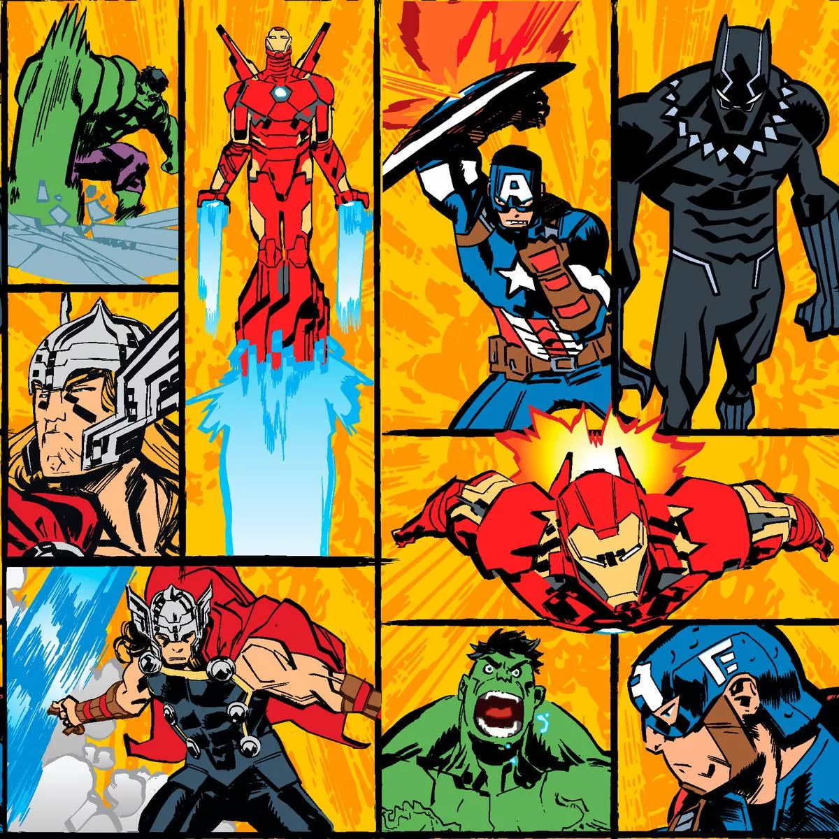 Marvel Avengers Heroes Comic Panel Grid Fabric