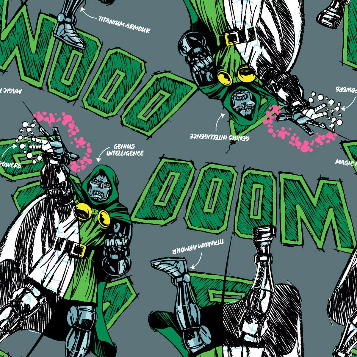 Marvel Doctor Doom Comic Style on Grey Fabric