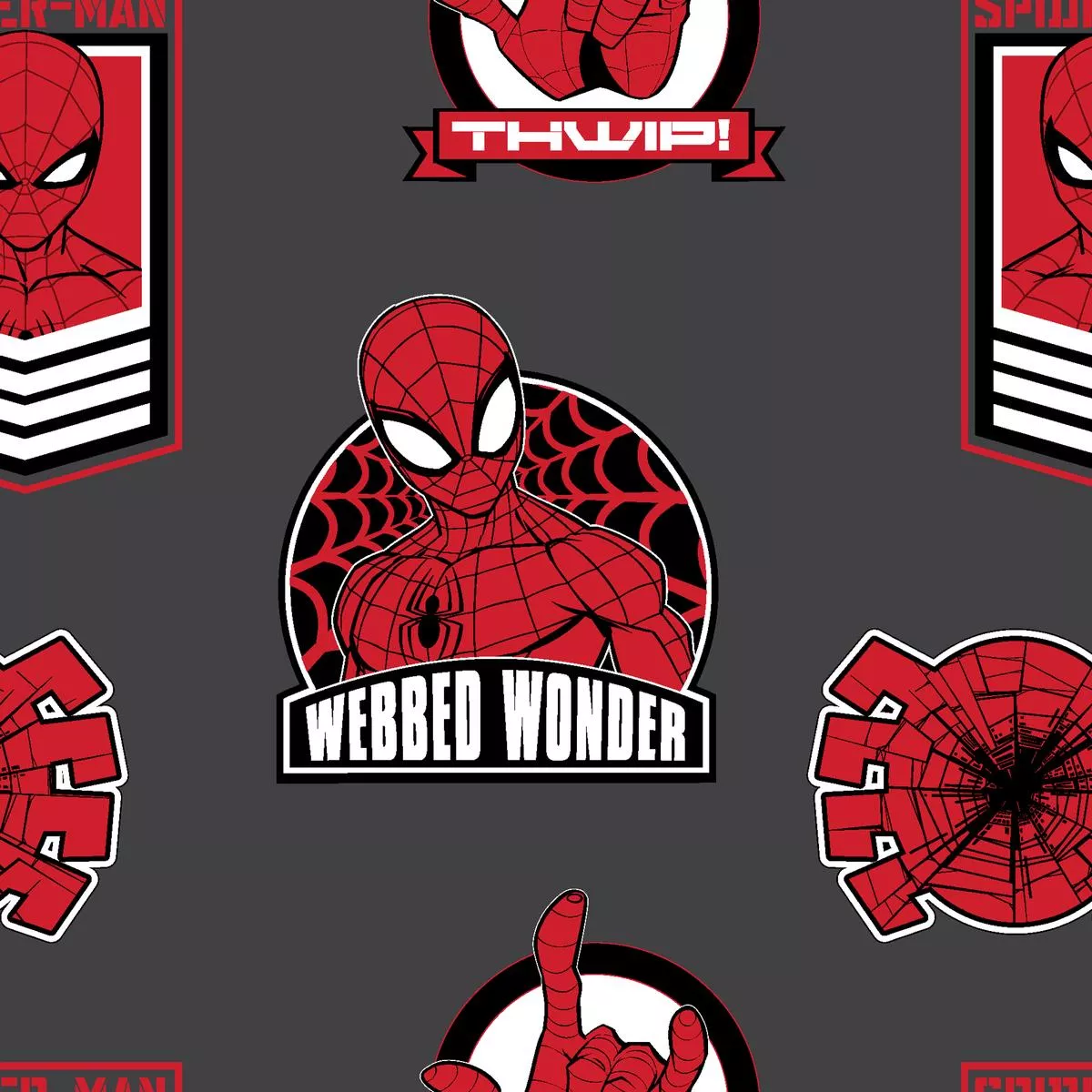 Marvel Spider-Man Red & Black Badges Fabric