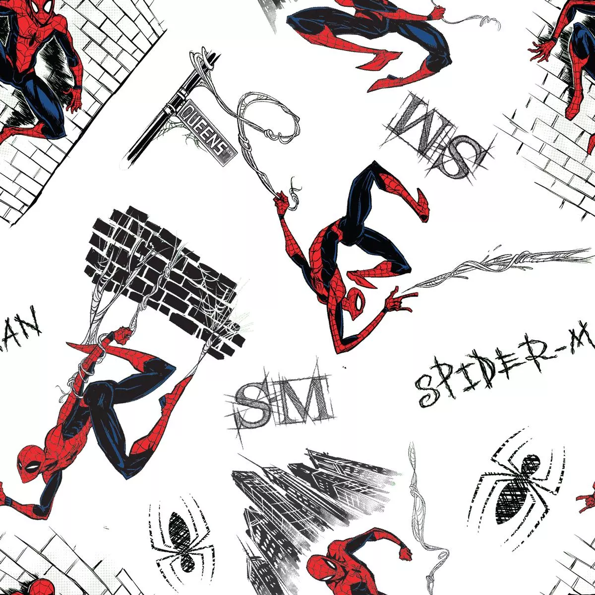 marvel-spider-man-retro-comic-on-white-fabric Marvel Spider-Man Retro Comic on White Fabric