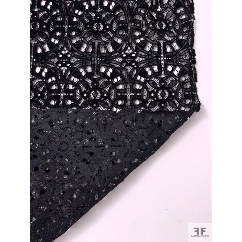 medallion-motif-flocked-lace-black Medallion Motif Flocked Lace – Black
