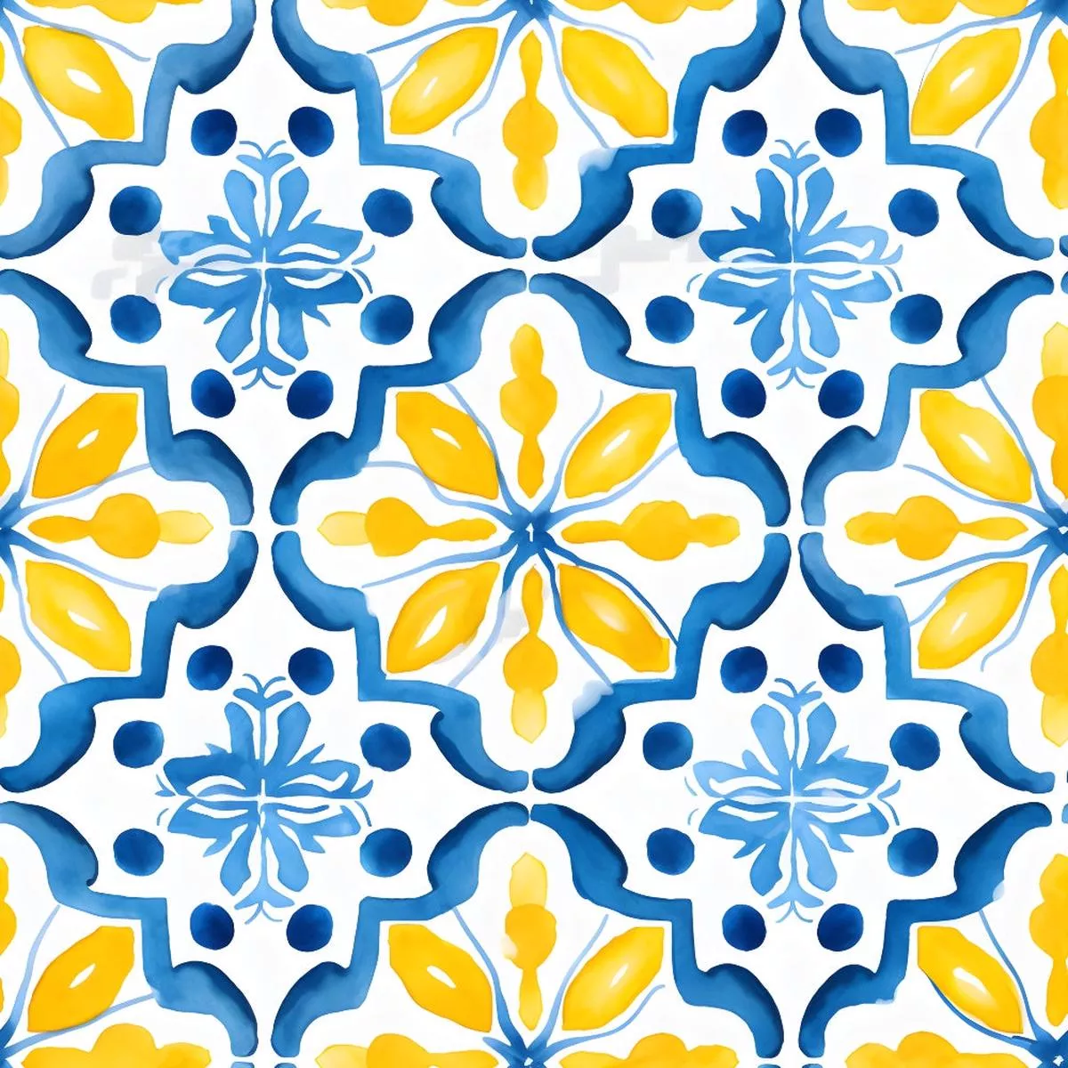 Mediterranean Lemon Azure Pattern 36 Quilting Cotton Fabric