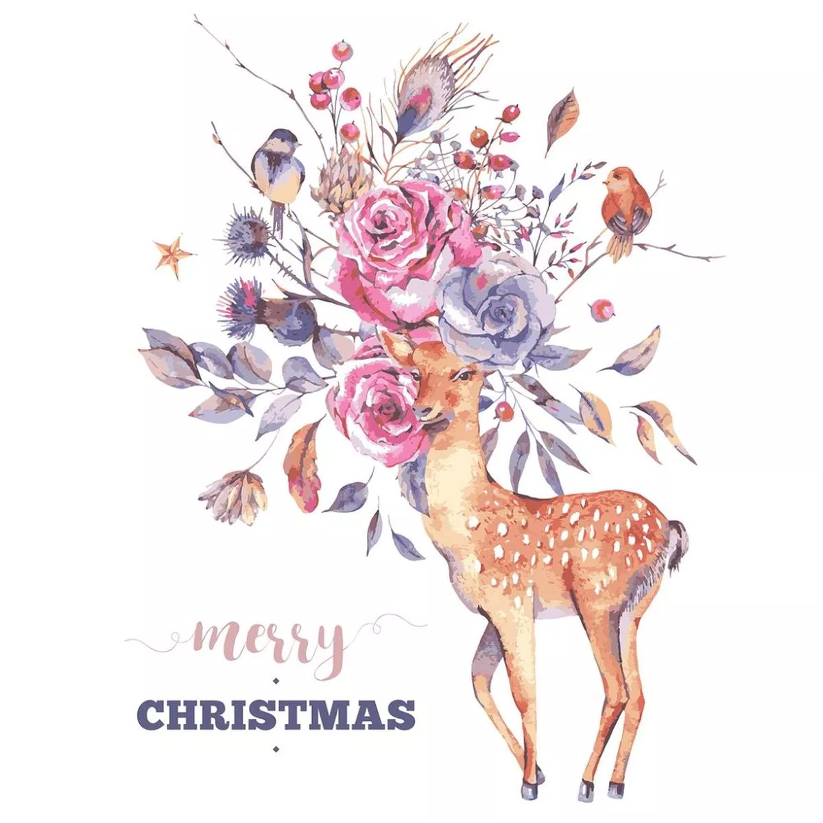 merry-christmas-from-deer-in-forest-fabric-panel Merry Christmas From Deer In The Forest Fabric Panel
