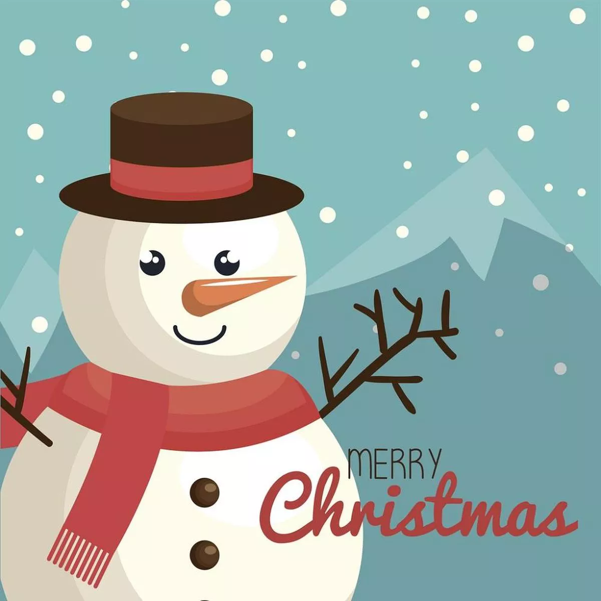 Merry Christmas Mountain Snowman Fabric Panel