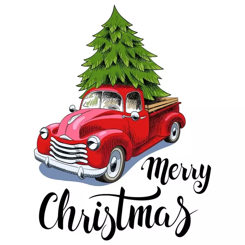 merry-christmas-red-truck-fabric-panel-white Merry Christmas Red Truck Fabric Panel – White