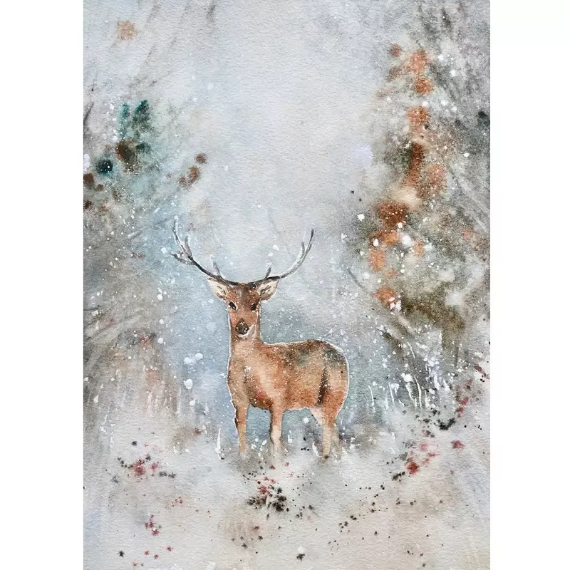 Merry Christmas Snowstorm Deer Fabric Panel