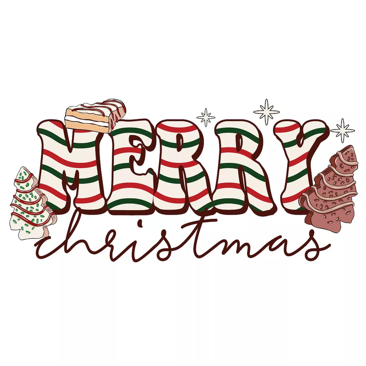 Merry Christmas Tree Cake Fabric Panel