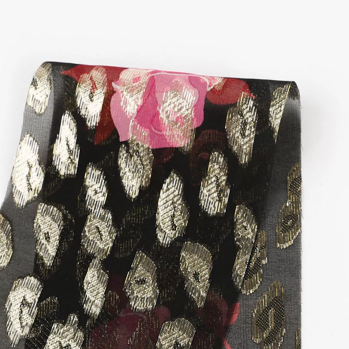 Metallic Leopard Spot Rose Silk – Black/Gold