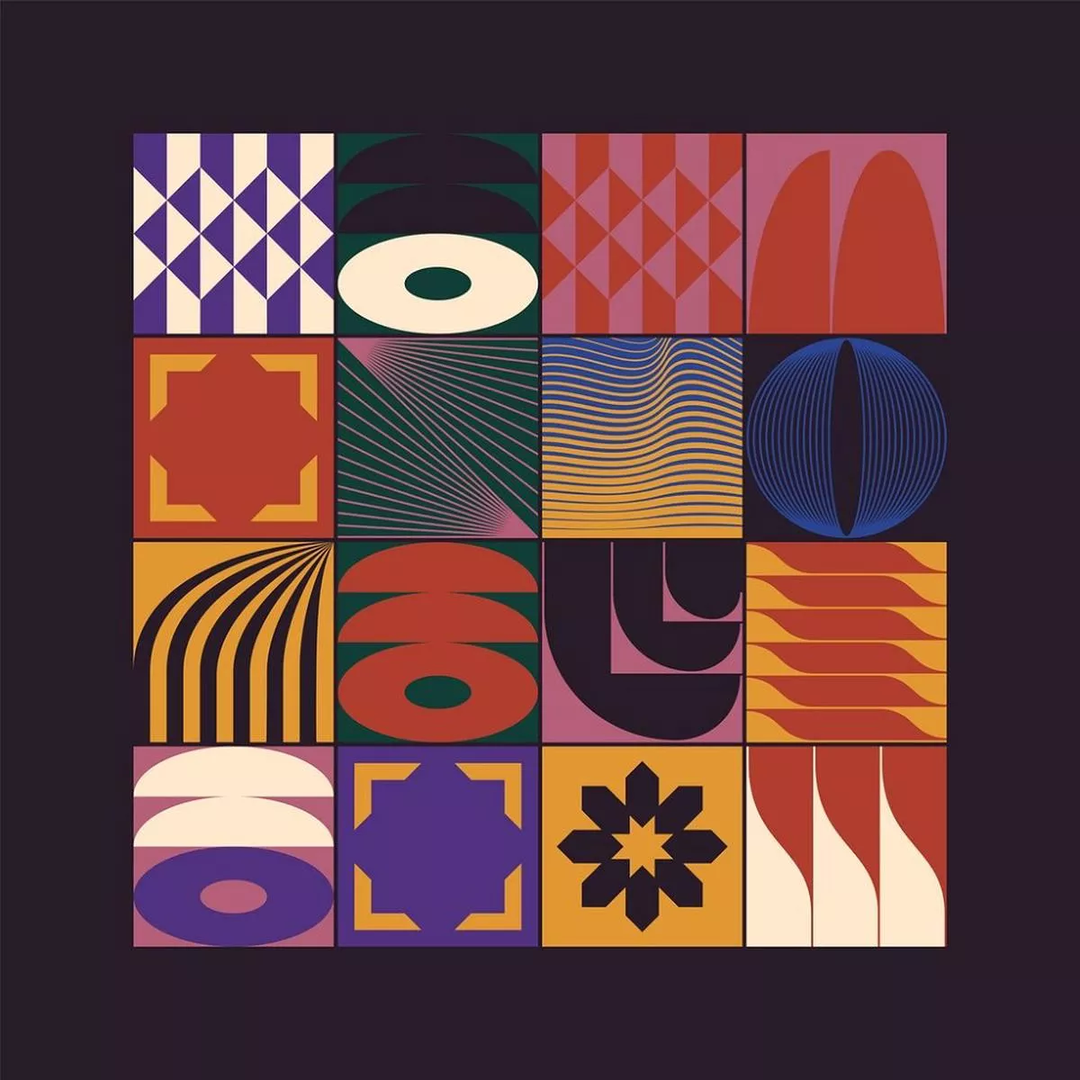 Mid-Century Geometric Block Fabric Panel