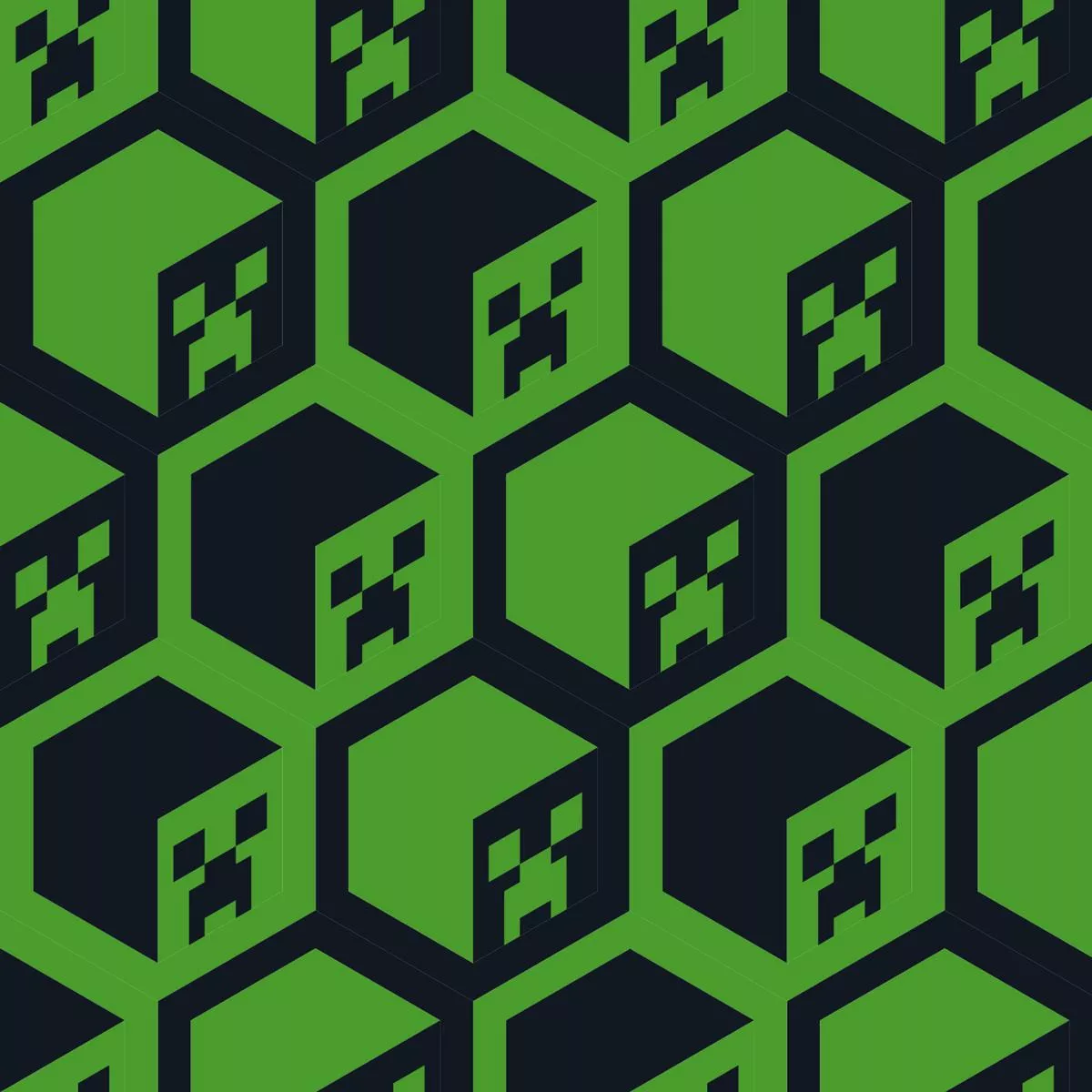 Minecraft Green Creeper Cubes on Black Fabric