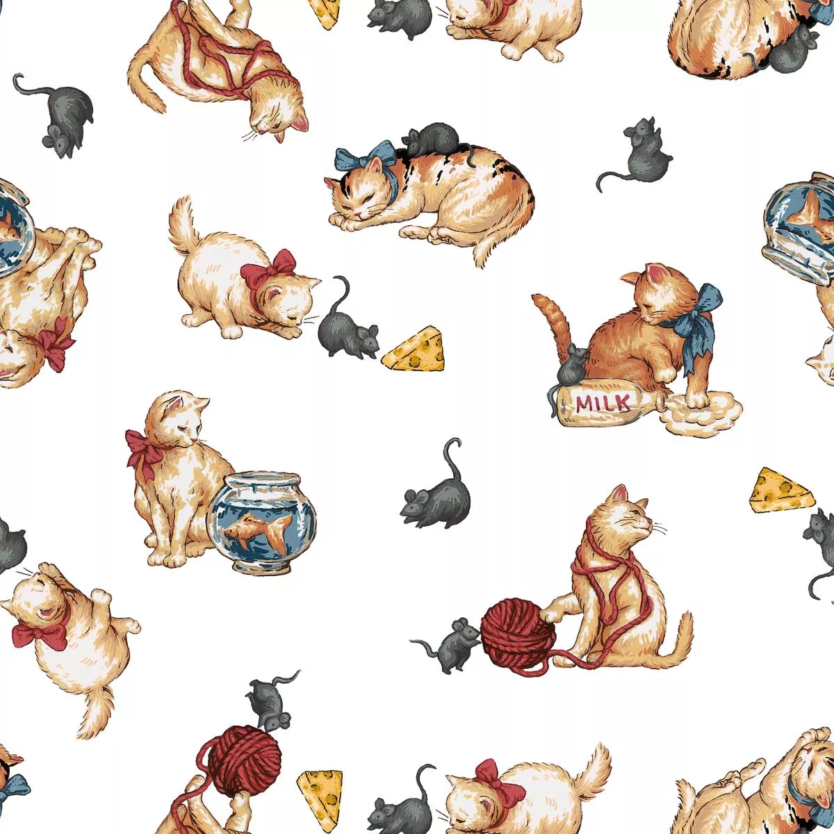 mischievous-kitty-on-white-fabric Mischievous Kitty on White Fabric