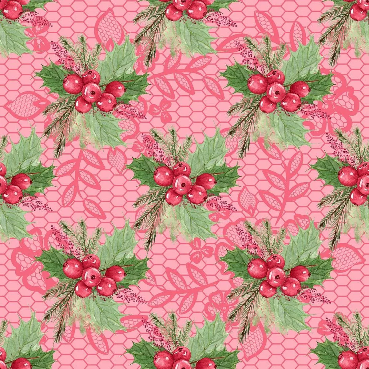 mistletoe-christmas-on-vines-fabric-pink Mistletoe Christmas on Vines Fabric – Pink