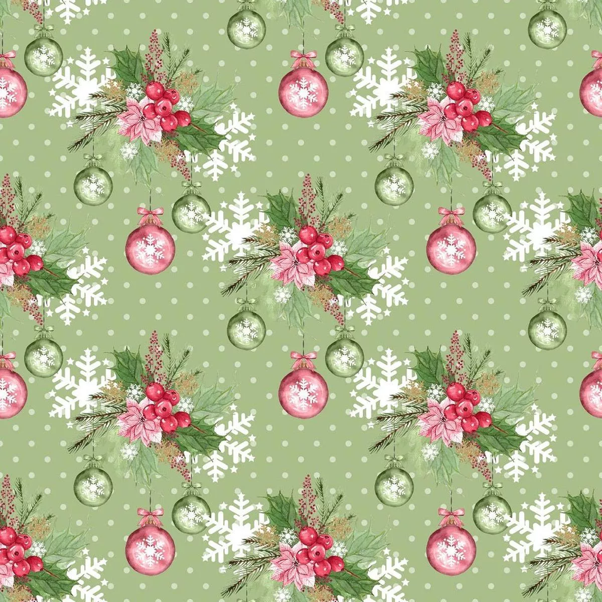mistletoe-christmas-ornaments-fabric-green Mistletoe Christmas Ornaments Fabric – Green