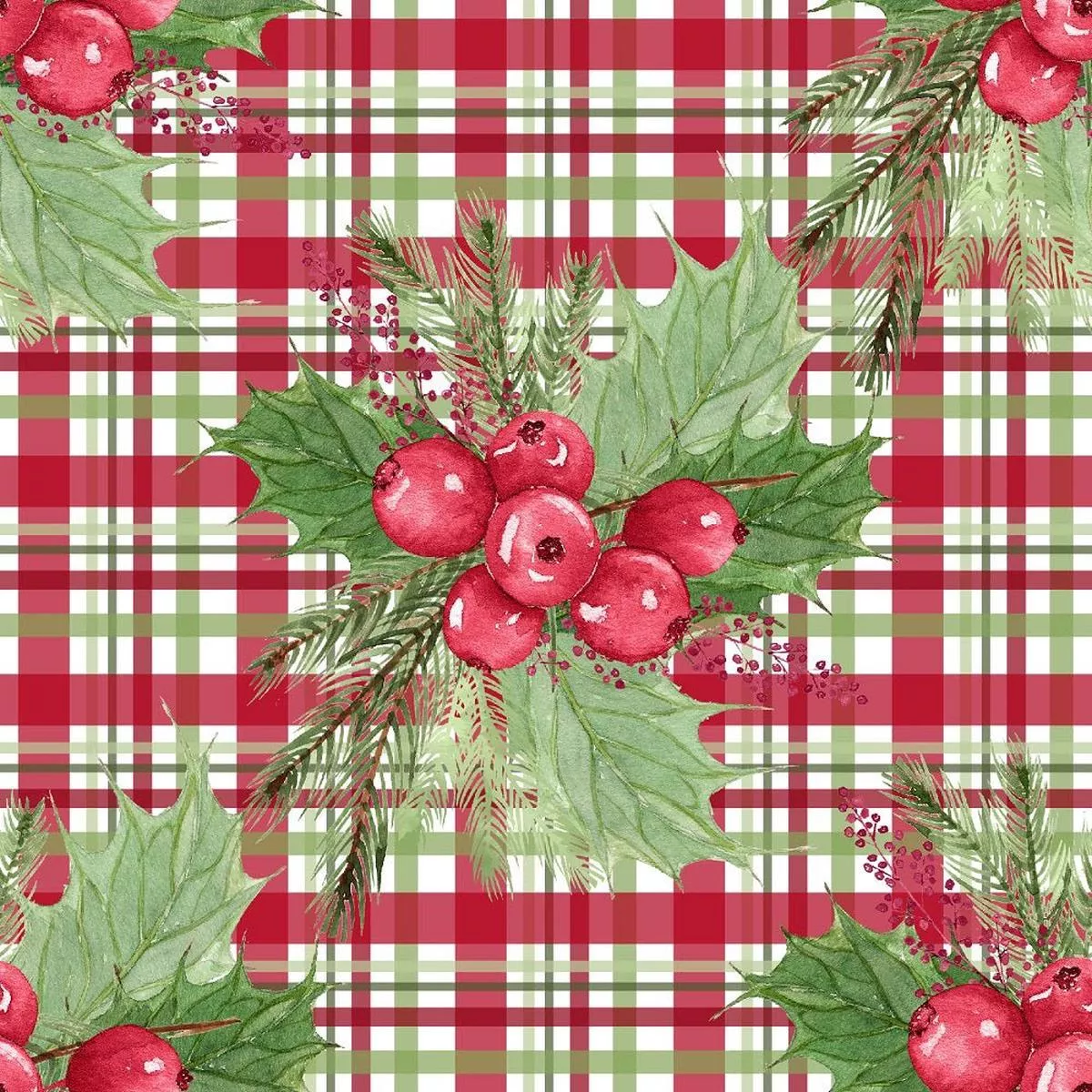 mistletoe-christmas-red-plaid-fabric Mistletoe Christmas Red Plaid Fabric