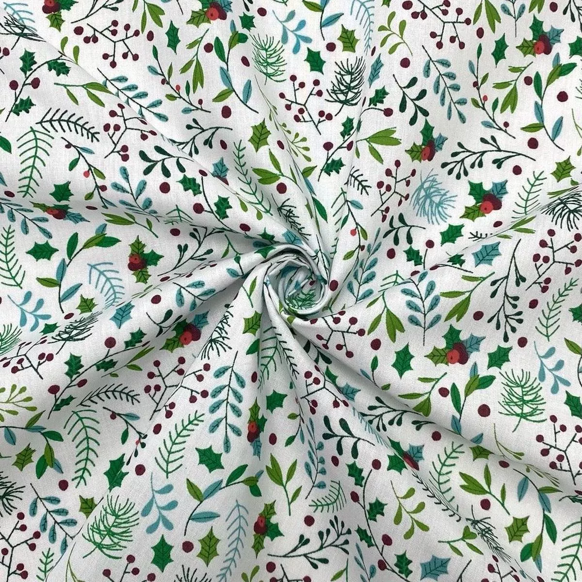 mistletoe-on-white-polycotton-fabric Mistletoe on White Polycotton Fabric