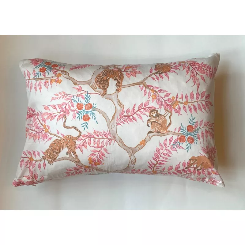Monkey and Tiger Dawn Cotton Lumbar Pillow