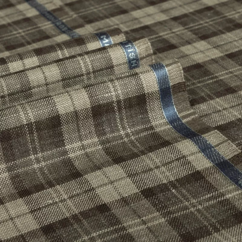 Montrose Bay – Check Wool Silk Linen Jacketing Fabric Camel