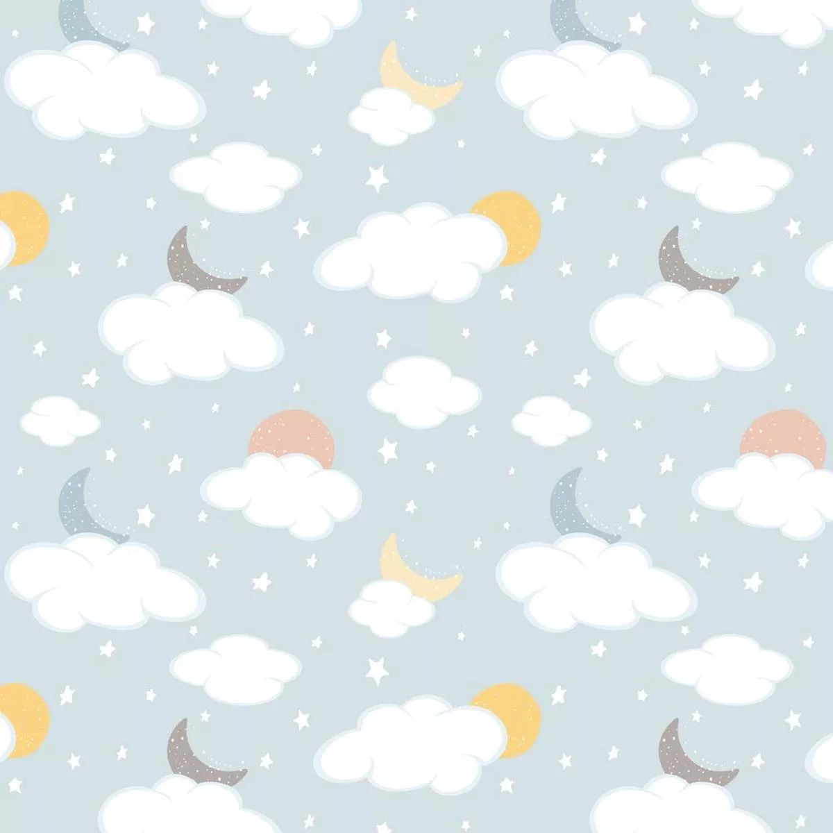 Moons & Clouds Fabric – Blue