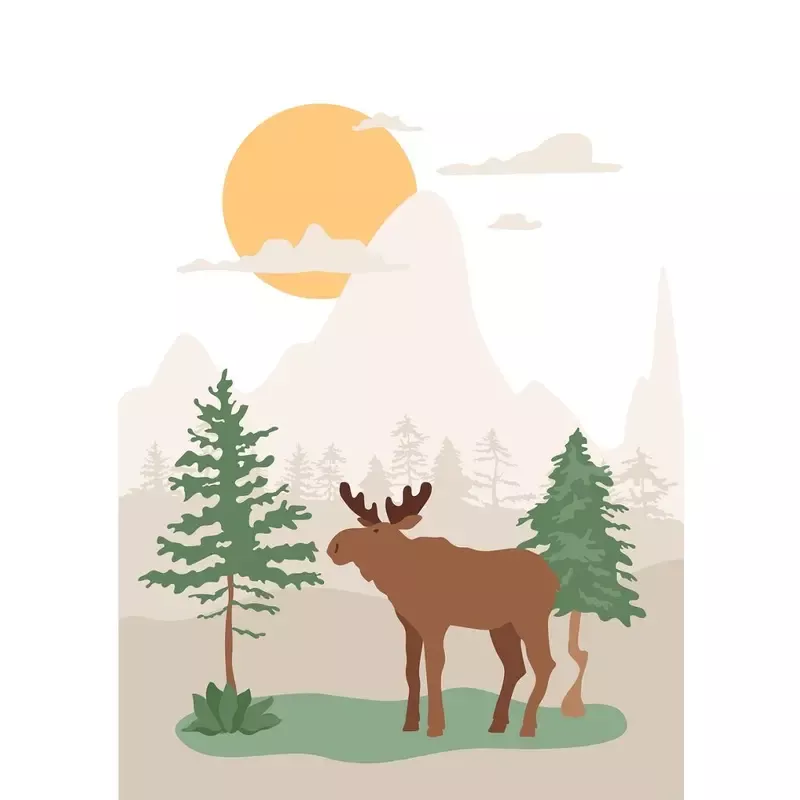 moose-in-forest-fabric-panel Moose In The Forest Fabric Panel