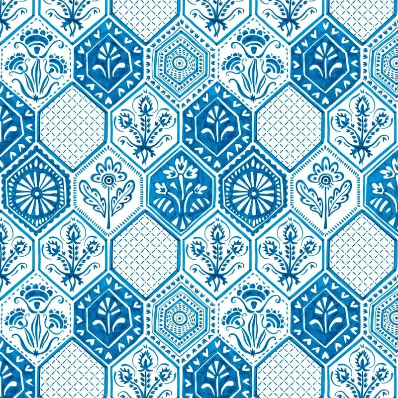moroccan-floral-patchwork-fabric-blue Moroccan Floral Patchwork Fabric – Blue