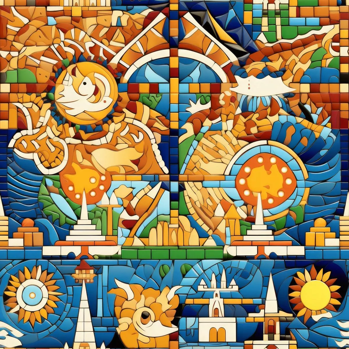Mosaic Art Pattern 3 Quilting Cotton Fabric